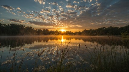 Fototapeta premium Stunning morning glow over the water