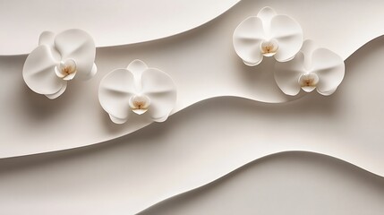 Delicate white orchids on a soft, wavy background