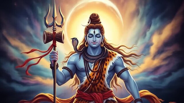 Lord shiva wallpaper - Majestic Lord Shiva with Trishula Against Cosmic Sky, Symbolizing Spirituality and Divine Power