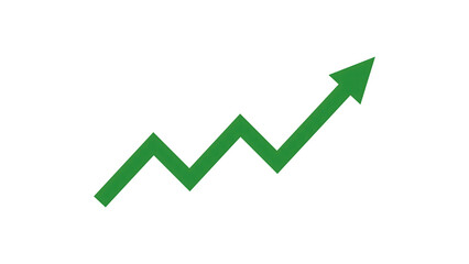 Green arrow showing upward trend and progress isolated on transparent background