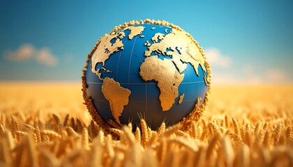 Earth globe in golden wheat field