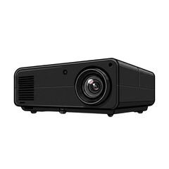 Black Multimedia Projector with Large Lens on Transparent Background for Presentations and Home Theater