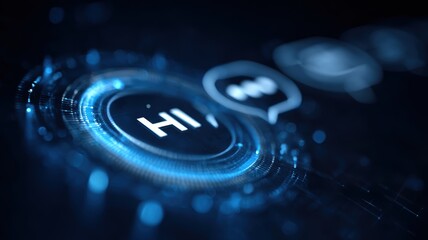 service support assistance workflow. Digital communication concept with "Hi" in a futuristic design.
