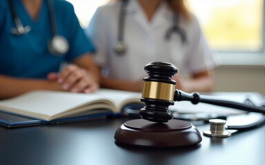 Gavel and stethoscope. medical jurisprudence. legal definition of medical malpractice. attorney. common errors doctors, nurses and hospitals make. High quality