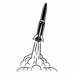 Vector art of a rocket ship launches into space with smoke