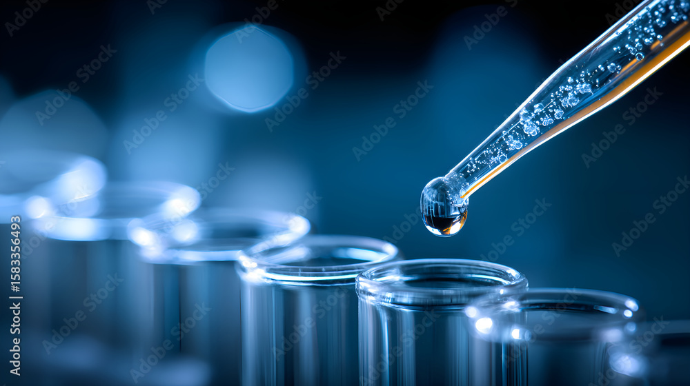 Aufkleber pipette dropping liquid into test tubes in laboratory setting