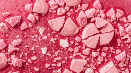 Shattered ruby pink chocolate pieces lying around