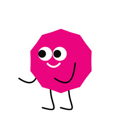 geometric shape of a hexagon with a cute face in purple. cute geometric figure. basic shapes with eyes, mouth, and hands. cute happy smile cartoon illustration