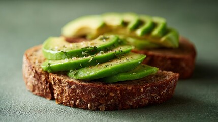 Sliced avocado sandwich