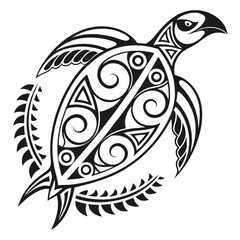 Vector art of a tribal turtle tattoo design in black and white