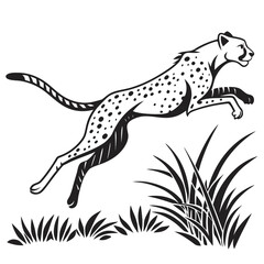 Vector art of a cheetah jumping over grass isolated on white background