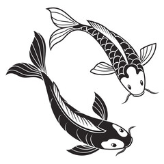 Vector art of a black silhouette of two koi fish isolated on white background