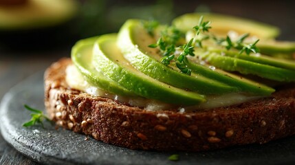 Sliced avocado sandwich