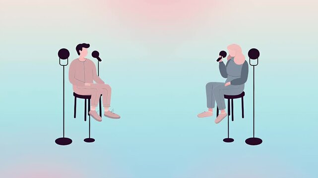 Podcast Interview with Man and Woman on Chairs