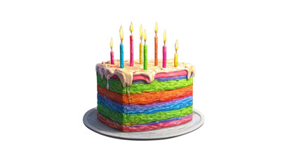 Colorful Rainbow Birthday Cake with Candles &ndash; PNG Illustration

