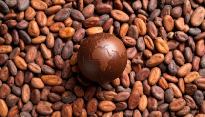 Earth globe on a bed of cacao beans