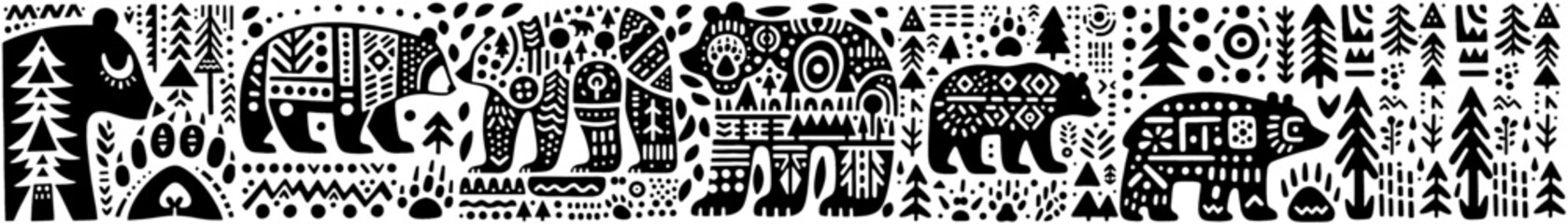 Hand-Drawn Brown Bear Illustration, Forest Animal Tribal Folk Art Style Vector for Woodland Wildlife Themes Design