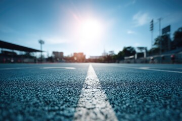 Running track, sunlit,  city view
