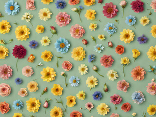 Pattern of various flowers against pastel background