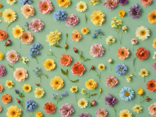 Pattern of various flowers against pastel background