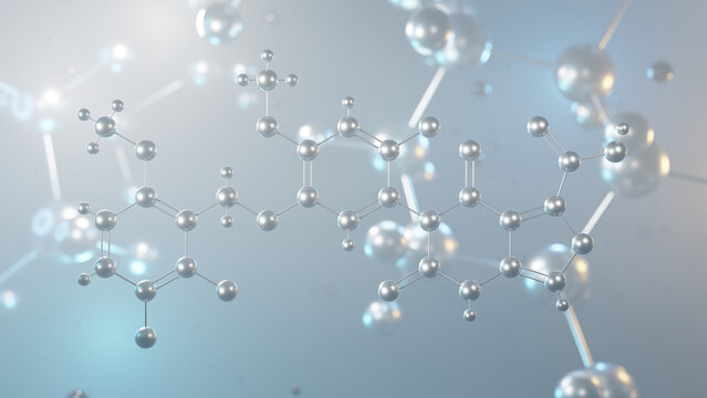 linzagolix molecular structure, 3d model molecule, gnrh antagonist structural chemical formula view from a microscope