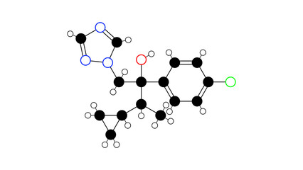cyproconazole molecule, structural chemical formula, ball-and-stick model, isolated image fungicide