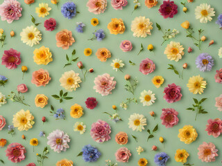 Pattern of various flowers against pastel background