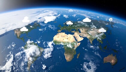 Earth globe, satellite view, clouds overlay