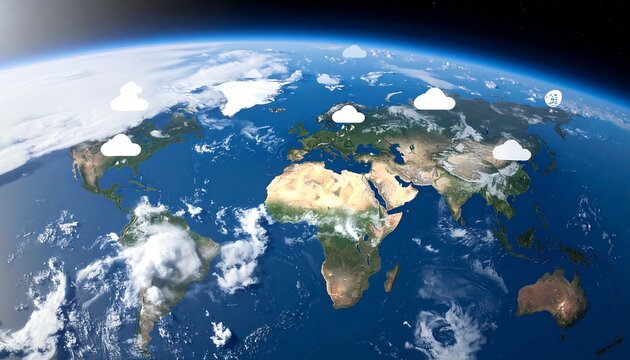 Earth globe, satellite view, clouds overlay