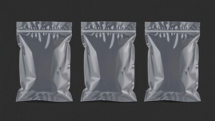 Group of see-through plastic storage bags on a dark-colored background