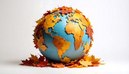 Earth globe surrounded by autumn leaves (2)