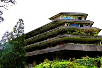 Monte Palace Hotel ruins on the island of Sao Miguel, Azores. Lost place in Portugal. 