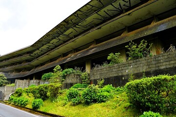 Monte Palace Hotel ruins on the island of Sao Miguel, Azores. Lost place in Portugal. 