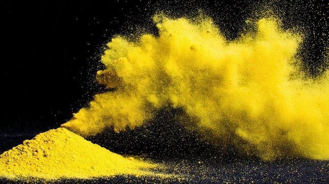 Yellow powder explosion black background