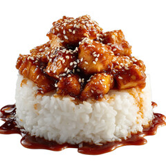 Delicious sesame chicken with rice food photography on transparent background