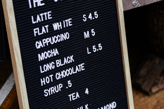 List of prices for coffee drinks at food truck van