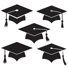 set of vector different graduation hat , graduation hat with diploma black silhouettes for graphic resources