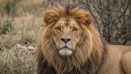 Obraz premium An enormous male lion in the wild