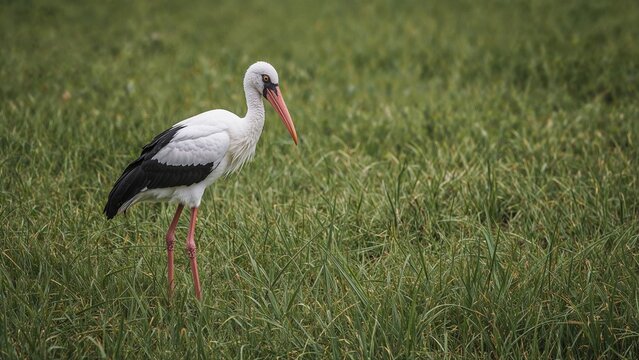 A solitary marabou stork watches its nearby landscape