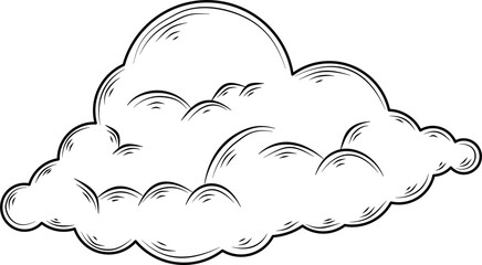 Clouds in hand drawn vintage retro style isolated on white background. Cartoon design elements. Vector illustration.