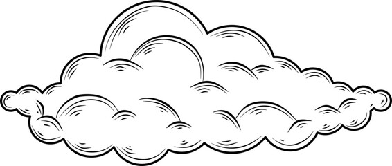 Clouds in hand drawn vintage retro style isolated on white background. Cartoon design elements. Vector illustration.