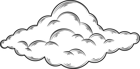 Clouds in hand drawn vintage retro style isolated on white background. Cartoon design elements. Vector illustration.