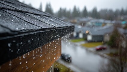 Rain dripping from a house roof