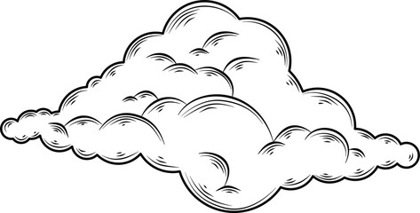 Clouds in hand drawn vintage retro style isolated on white background. Cartoon design elements. Vector illustration.