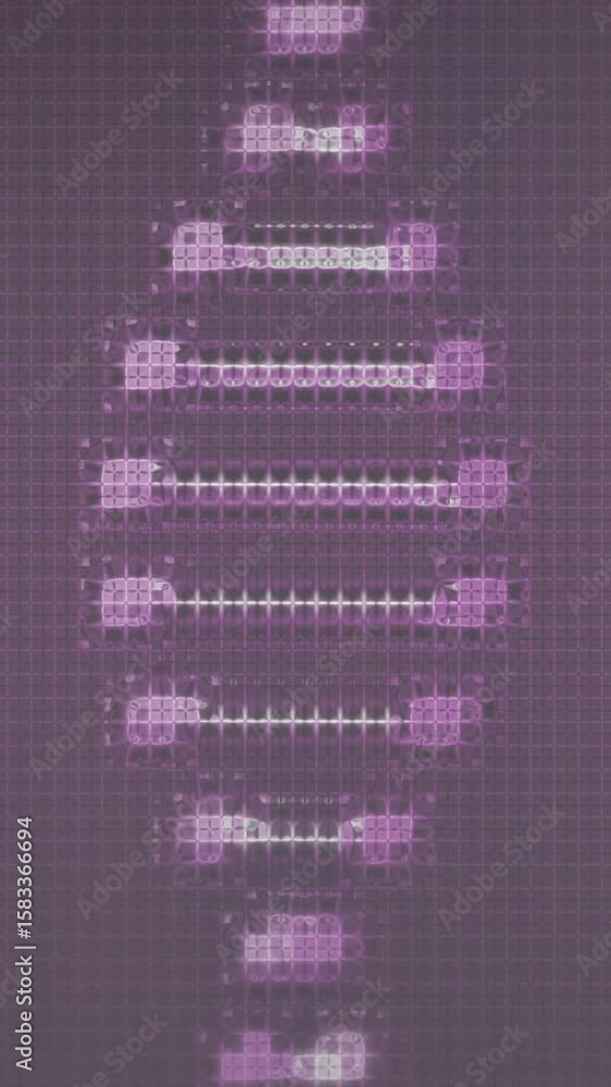 Poster processing scientific data, dna strand intertwining with binary coding animation