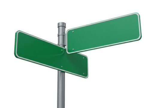 Isolated Empty Green Street Sign Post for Directions