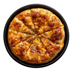 Top view of a delicious looking pirzola on a dark ceramic plate isolated on a white transparent background.