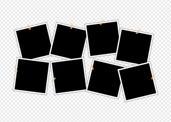 Photo frames with tape on transparent background