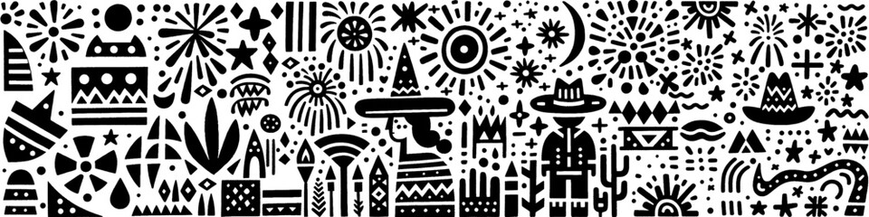 Hand‑Drawn Firework Illustration, Tribal Celebration Folk Art Pattern Vector for Festival and Holiday Theme Designs