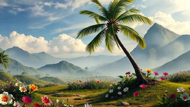 tropical landscape with palm trees
